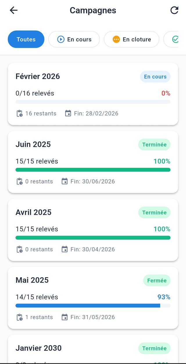 Campagnes de relevés et progression dans l'application GesVillage Releveur